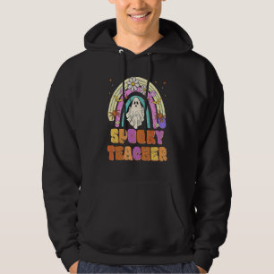 Spooky Teacher Retro Spooky Floral Ghost Hippie Ha Hoodie