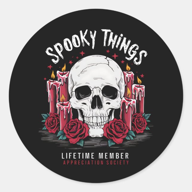 Spooky Things Appreciation Society Skull Roses Classic Round Sticker (Front)
