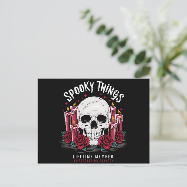 Spooky Things Appreciation Society Skull Roses Postcard (Standing Front)