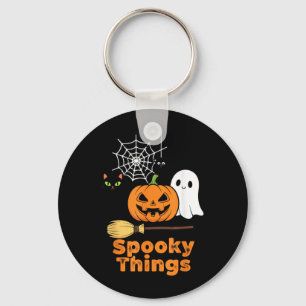 Spooky Things Cute Halloween Pumpkin Ghost Black Key Ring