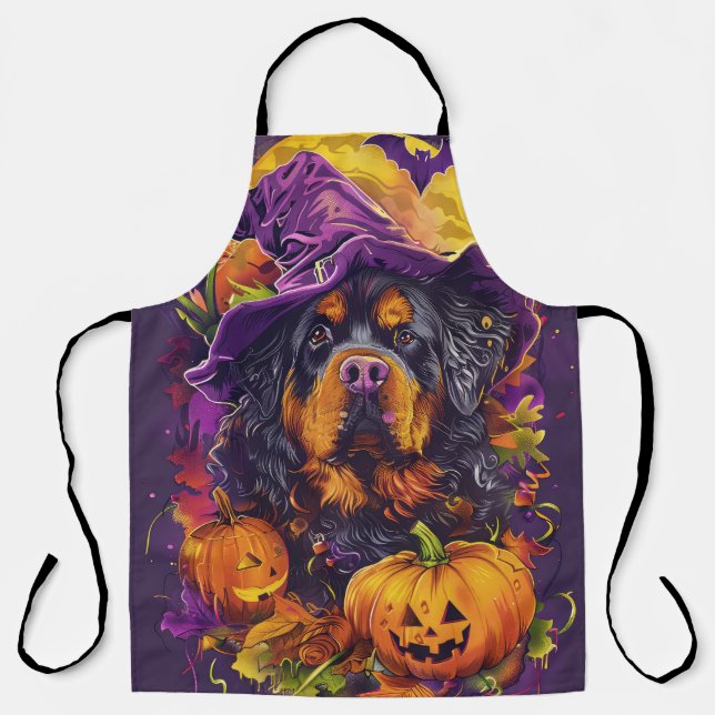 Spooky Tibetan Mastiff Dog Halloween Witch Pumpkin Apron (Front)