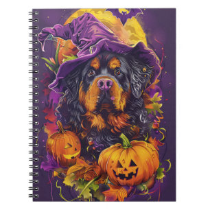 Spooky Tibetan Mastiff Dog Halloween Witch Pumpkin Notebook
