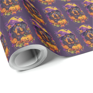 Spooky Tibetan Mastiff Dog Halloween Witch Pumpkin Wrapping Paper