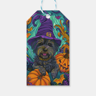 Spooky Tibetan Terrier Dog Halloween Witch Pumpkin Gift Tags