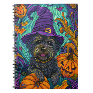 Spooky Tibetan Terrier Dog Halloween Witch Pumpkin Notebook