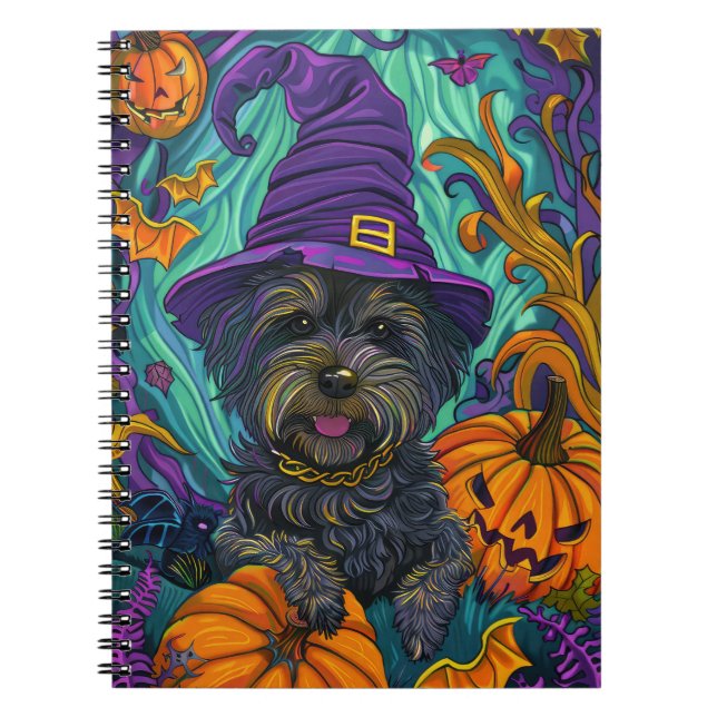 Spooky Tibetan Terrier Dog Halloween Witch Pumpkin Notebook (Front)
