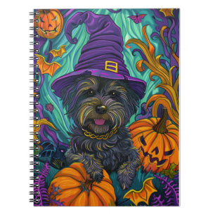 Spooky Tibetan Terrier Dog Halloween Witch Pumpkin Notebook