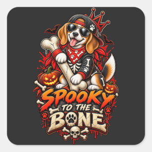 Spooky To The Bone Beagle Halloween Funny Skeleton Square Sticker