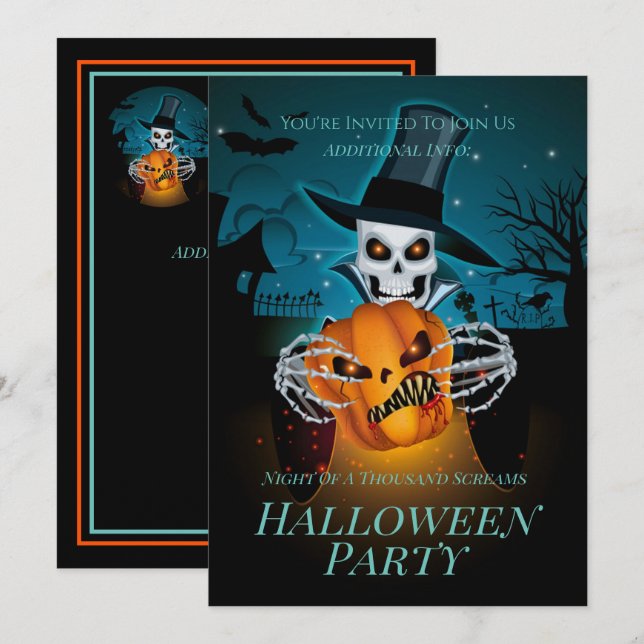 Spooky Top Hat Skeleton Invitation (Front/Back)