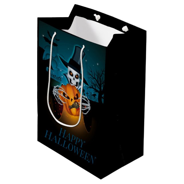 Spooky Top Hat Skeleton Medium Gift Bag (Front Angled)