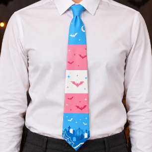 Spooky Trans Pride Flag Halloween Graveyard Tie