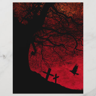 Spooky Tree and Cemetery Halloween Scrapbook Paper