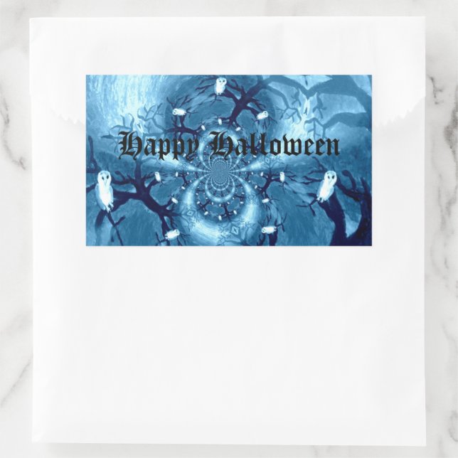 Spooky Tree Owls Custom Rectangular Sticker (Bag)