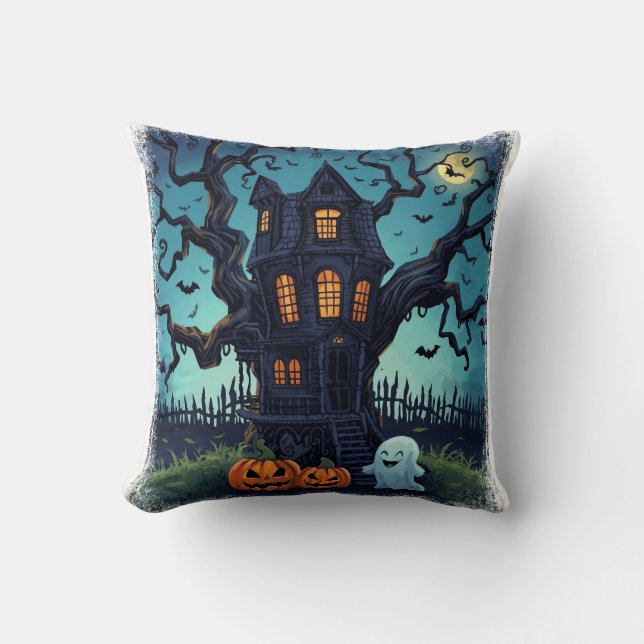 Spooky Treehouse Kids Halloween Cushion (Front)
