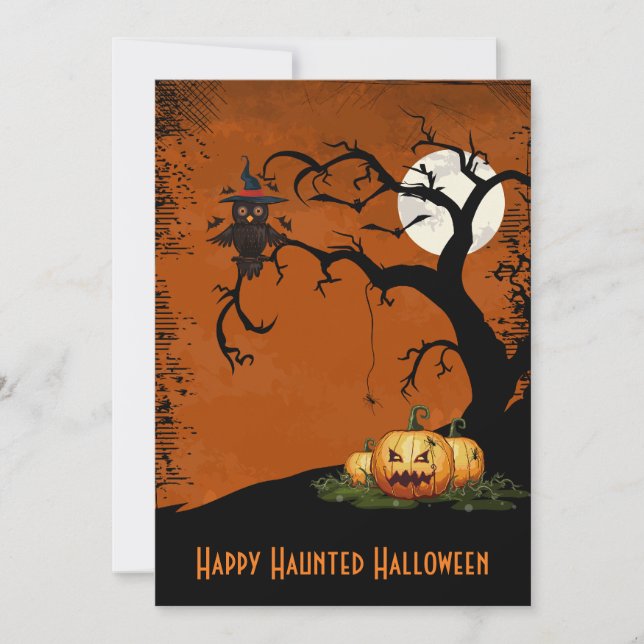 Spooky Trees Owl Full Moon Halloween Invitation (Front)