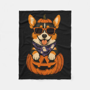 Spooky Tri Colour Corgi Pumpkin Halloween Dog Love Fleece Blanket