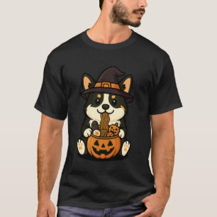 Spooky Tri Colour Corgi Pumpkin Japanese Ramen Noo T-Shirt