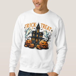 Spooky trick-or-treat at an old mansion sweatshirt