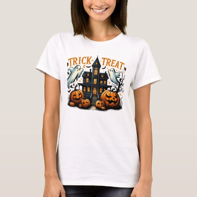 Spooky trick-or-treat at an old mansion T-Shirt (Front)