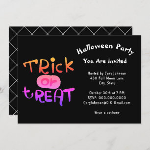 Spooky Trick or Treat Black White Halloween Party Invitation