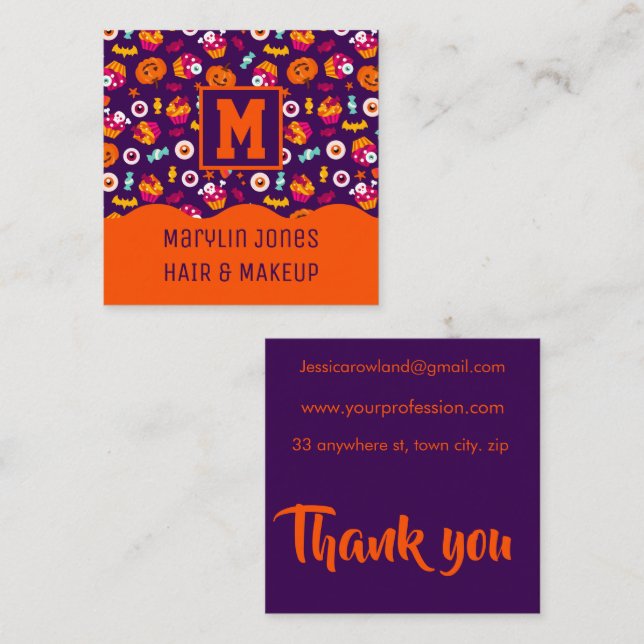 SPOOKY TRICK OR TREAT HALLOWEEN CANDY SQUARE BUSINESS CARD (Front/Back)