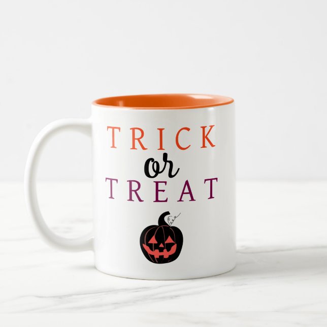 Spooky Trick Or Treat Jack-o'-lantern Halloween Two-Tone Coffee Mug (Left)