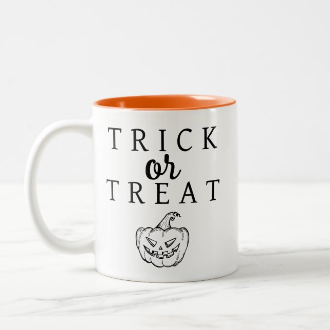 Spooky Trick Or Treat Jack-o'-lantern Halloween Two-Tone Coffee Mug (Left)
