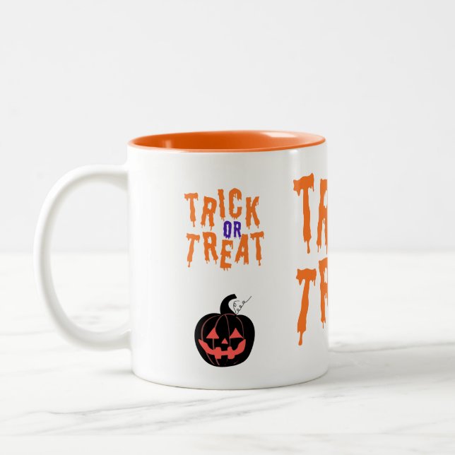 Spooky Trick Or Treat Jack-o'-lantern Halloween Two-Tone Coffee Mug (Left)