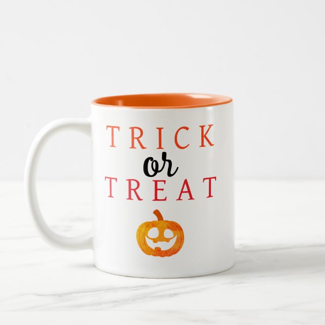 Spooky Trick Or Treat Jack-o'-lantern Halloween Two-Tone Coffee Mug (Left)