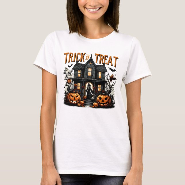 Spooky trick or treat night at a haunted house T-Shirt (Front)