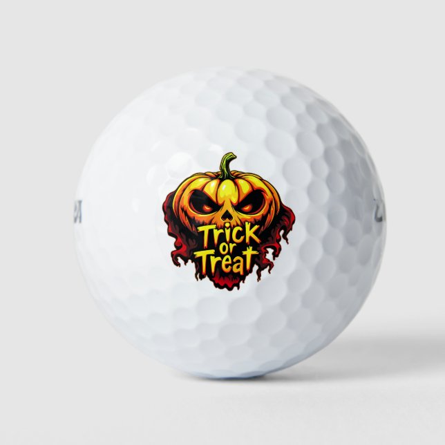 Spooky "Trick or Treat" Pumpkin Halloween Art Golf Balls (Front)