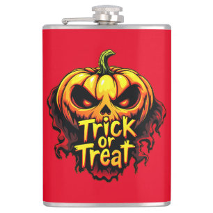 Spooky "Trick or Treat" Pumpkin Halloween Art Hip Flask