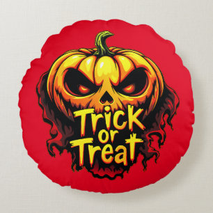 Spooky "Trick or Treat" Pumpkin Halloween Art Round Cushion
