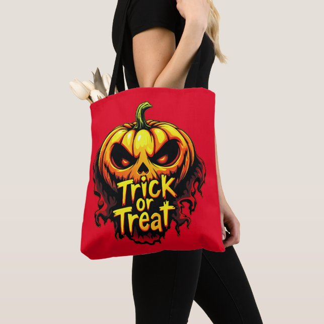 Spooky "Trick or Treat" Pumpkin Halloween Art Tote Bag (Close Up)