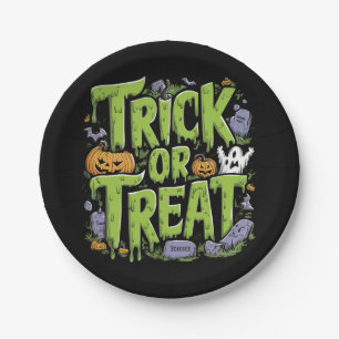 Spooky Trick or Treat Slime Halloween Paper Plate