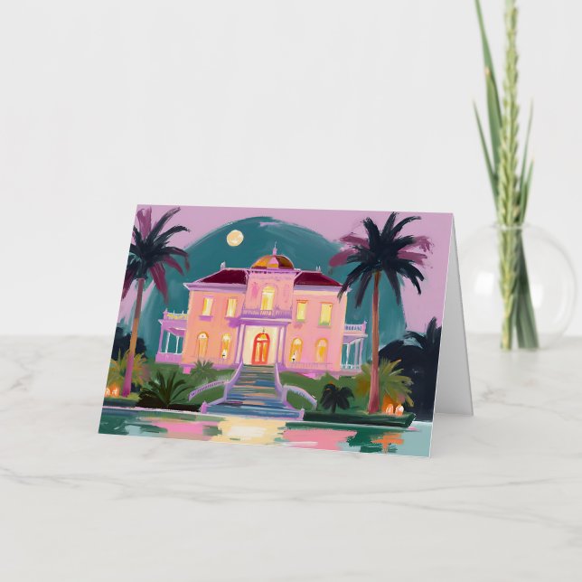 Spooky Tropical Halloween Mansion Greeting Card (Front)