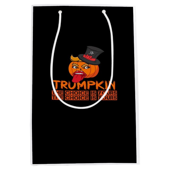 Spooky Trumpkin Halloween Top Hat & Tongue Out– Is Medium Gift Bag (Front)