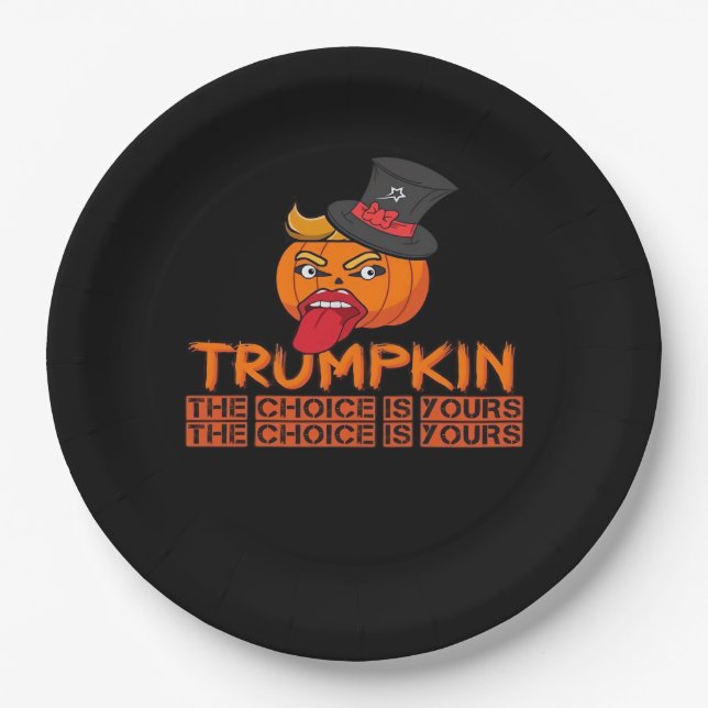 Spooky Trumpkin Halloween Top Hat & Tongue Out– Is Paper Plate (Front)