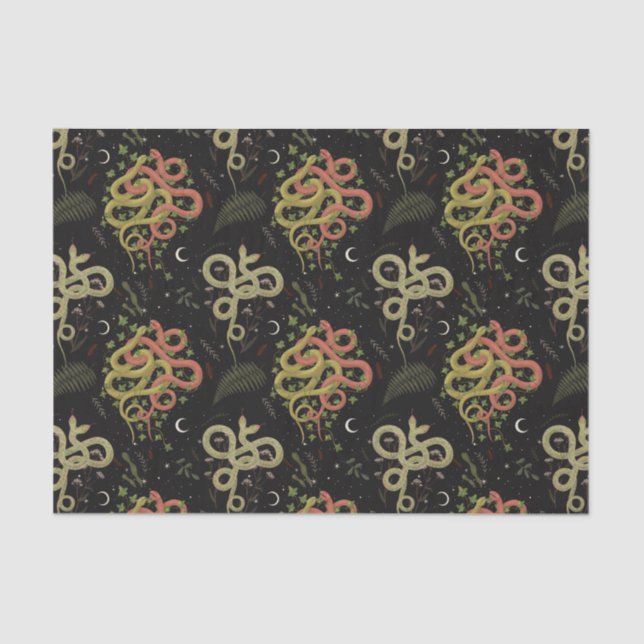 Spooky Two faced Snakes Moon Leaves Halloween Tissue Paper (Front)