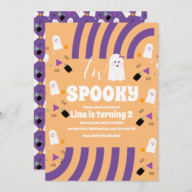 Spooky Two Groovy Letters Halloween Ghost Party In Invitation (Front/Back)