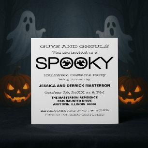 Spooky Typography Halloween Party   White Black Invitation
