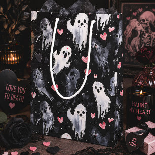 Spooky Valentine Ghosts & Pink Hearts Gothic Medium Gift Bag