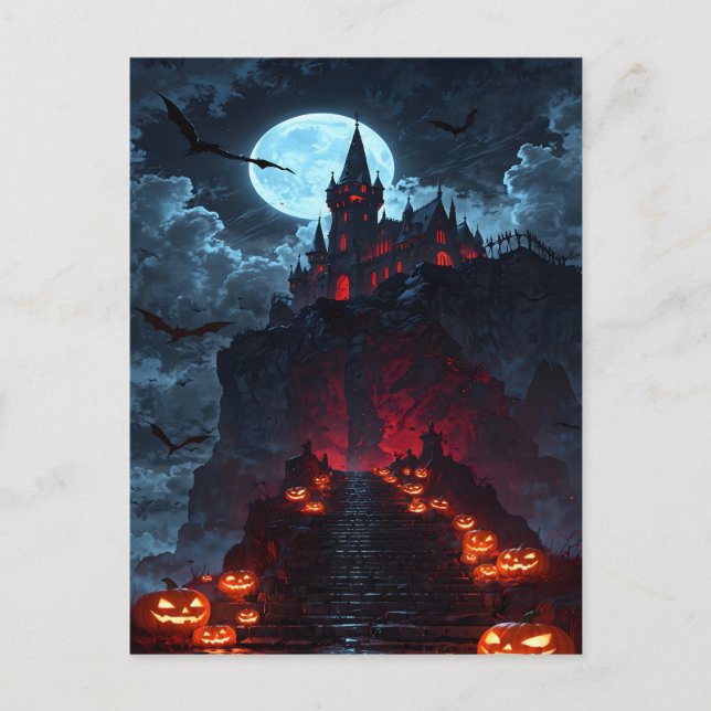 Spooky Vampire Castle Pumpkin Path Halloween Holiday Postcard (Front)