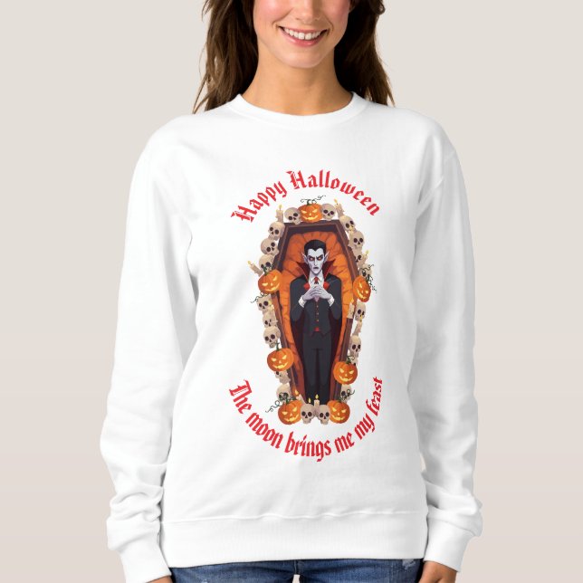 🎃 Spooky Vampire Halloween White Sweatshirt 🧛‍♂️ (Front)