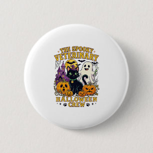 Spooky Veterinary Halloween Crew Black Cat Ghost P 6 Cm Round Badge