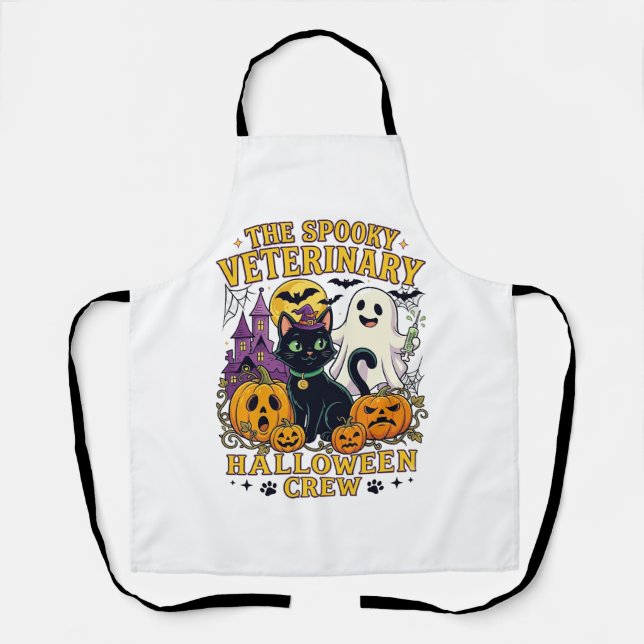 Spooky Veterinary Halloween Crew Black Cat Ghost P Apron (Front)