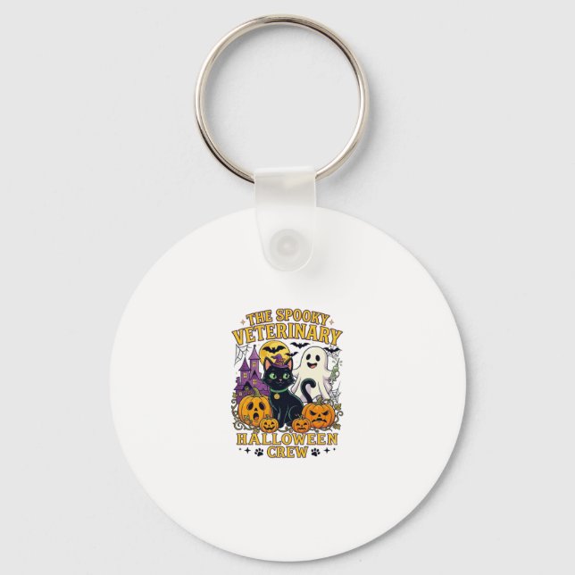 Spooky Veterinary Halloween Crew Black Cat Ghost P Key Ring (Front)