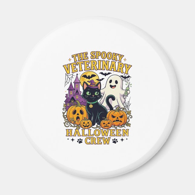 Spooky Veterinary Halloween Crew Black Cat Ghost P Magnet (Front)