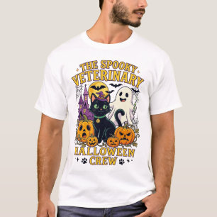 Spooky Veterinary Halloween Crew Black Cat Ghost P T-Shirt