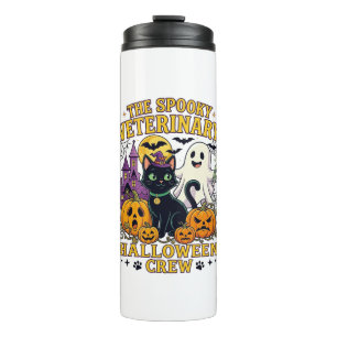 Spooky Veterinary Halloween Crew Black Cat Ghost P Thermal Tumbler